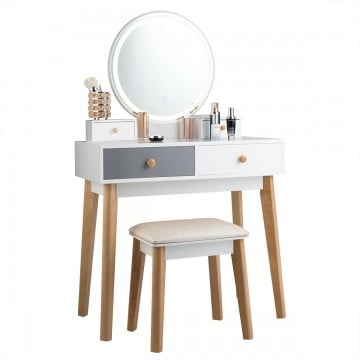 Makeup Dressing Table with 4 Drawers and Lighted Mirror