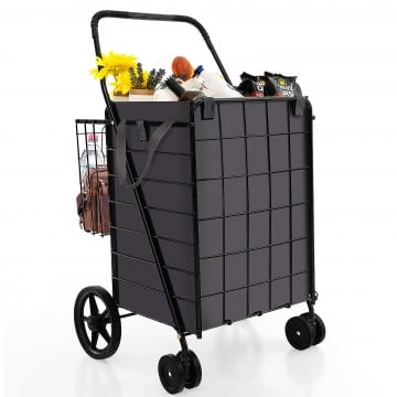 Folding Rolling Shopping Cart with Waterproof Liner and Basket