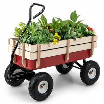 Garden Cart with Wood Railing and Pneumatic Wheels