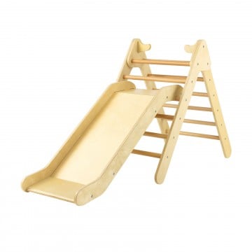 2-in-1 Wooden Triangle Climber Set with Gradient Adjustable Slide