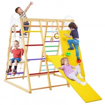 8-in-1 Wooden Jungle Gym Playset with Monkey Bars