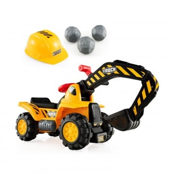 Ride on Push Car Bulldozer Digger Toy with Safety Helmet and Working Shovel