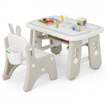 Kids Table and Chair Set with Flip-Top Bookshelf