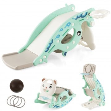 4-in-1 Kids Slide Rocking Horse with Basketball and Ring Toss
