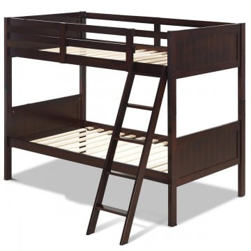 Wooden Twin Over Twin Bunk Beds with Ladder and Safety Rail