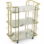 3-Tier Metal Serving Cart with Marble Tabletop