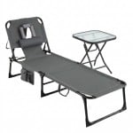 Gray Folding Chaise Lounge + Bistro Table