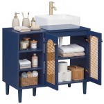Sink Cabinet with 3-Tier Side Shelf & Rattarn-Accents-Door Cabinet