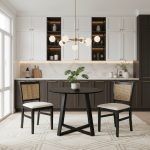 Round Table + 2 Farmhouse Rattan Dining Chairs