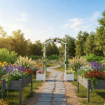 3 Pieces Garden Arbor and Raised Bed Combo Set