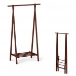 Folding Rubber Wood Clothes Hanging Rack Standing
