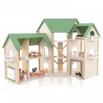 36 Pieces | Wooden Dollhouse with Green Roof