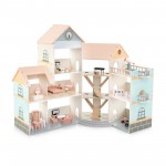 41 Pieces | Wooden Dollhouse with Pink & Orange Roof