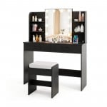 with Lighted Mirror and Stool with Power Outlet
