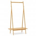 Bamboo Clothes Rack with Hanging Rod Rattan Shelf