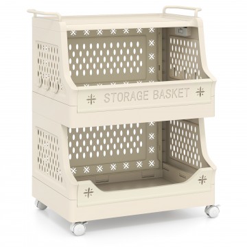 3/4/5/6 Tier Rolling Laundry Basket with Wheels Plastic Storage Cart with Side Hooks