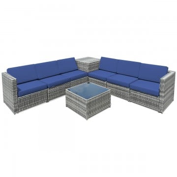 8 Piece Wicker Sofa Rattan Dining Set Patio Furniture with Storage Table