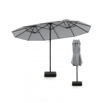 15 Feet Double-Sided Twin Patio Umbrella with Crank and Base