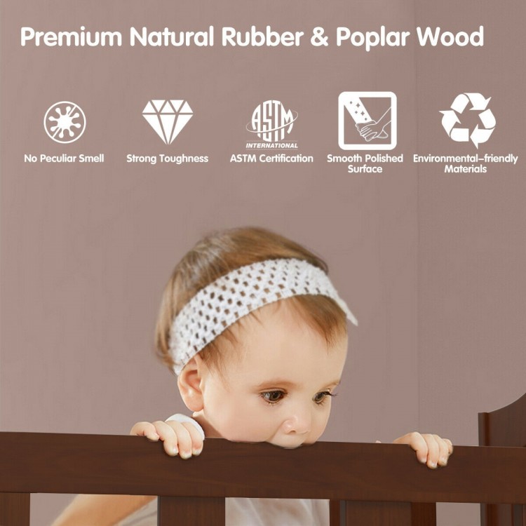 2-in-1 classic convertible toddler bed in brown with guardrails, made from rubberwood and poplar for safety and support.