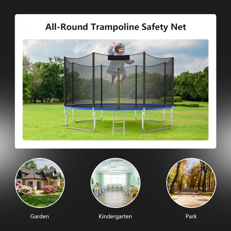Trampoline safety net for 8FT round trampoline, made of durable PE material, featuring a double-headed zipper door.