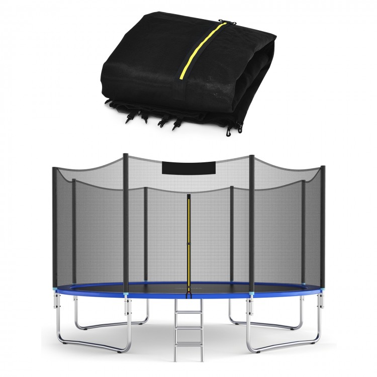 Trampoline safety enclosure net for 8FT round trampolines, made of durable PE material with double-headed zipper door.