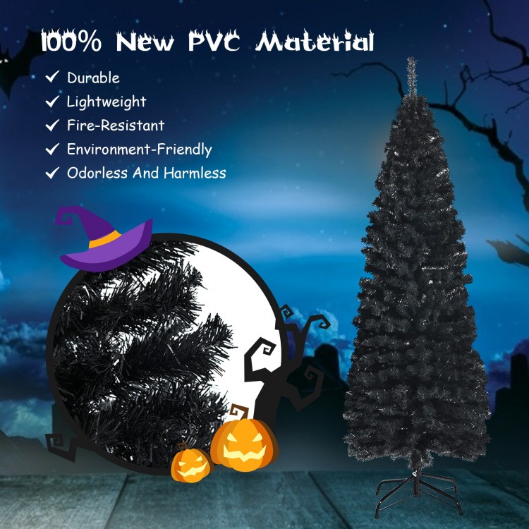 Black 6 feet unlit artificial pencil tree with metal stand, perfect for Halloween and festive decorations.