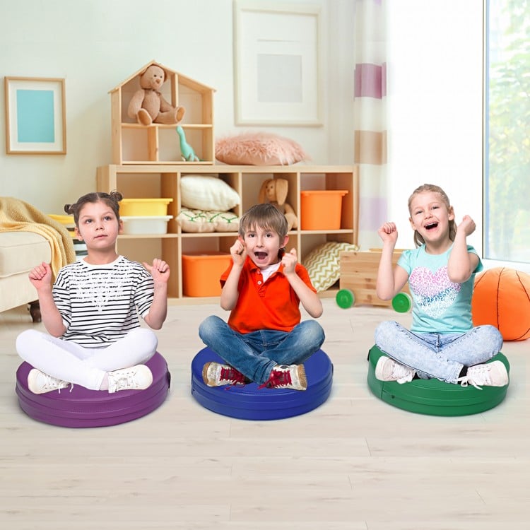 Multicolor 15-inch round toddler floor cushions, made of durable PU and EPE, ideal for kids' comfort and creativity.