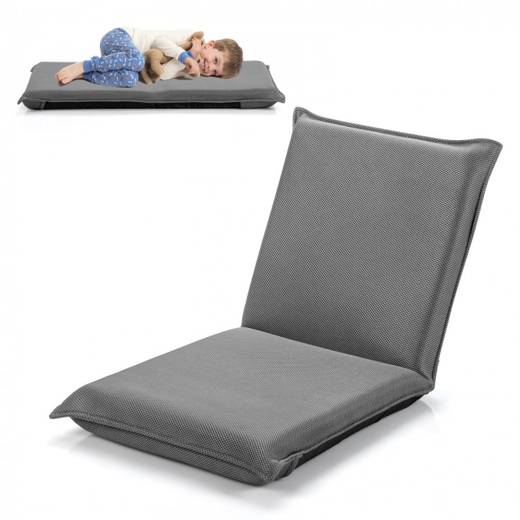 Adjustable gray floor chair in 6 positions, perfect for reading, gaming, or relaxing in any room.
