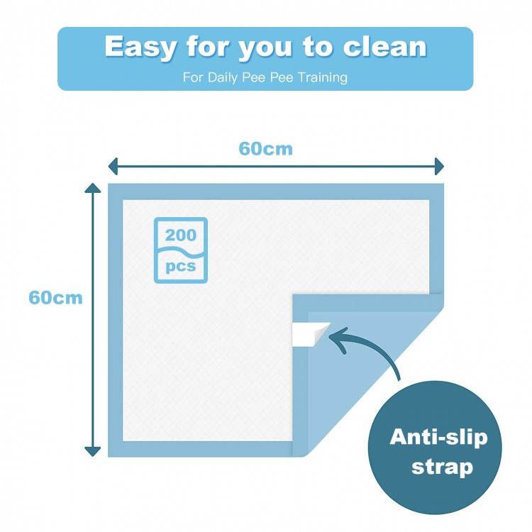 24 x 24 inch pet wee pee pad with anti-slip strap, made from soft non-woven fabric, ideal for training and floor.