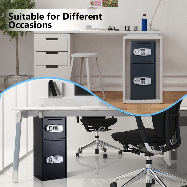 Digital safe box with 2 doors, solid steel construction, programmable lock, ideal for secure storage in various.