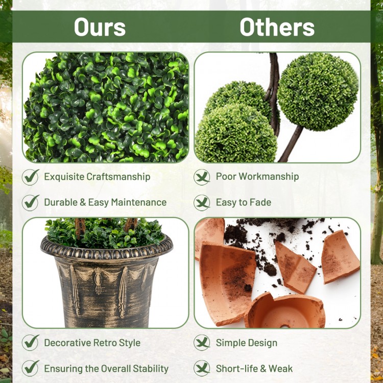 30-inch artificial topiary triple ball tree with realistic PE leaves and sturdy cement-filled pot for indoor and.