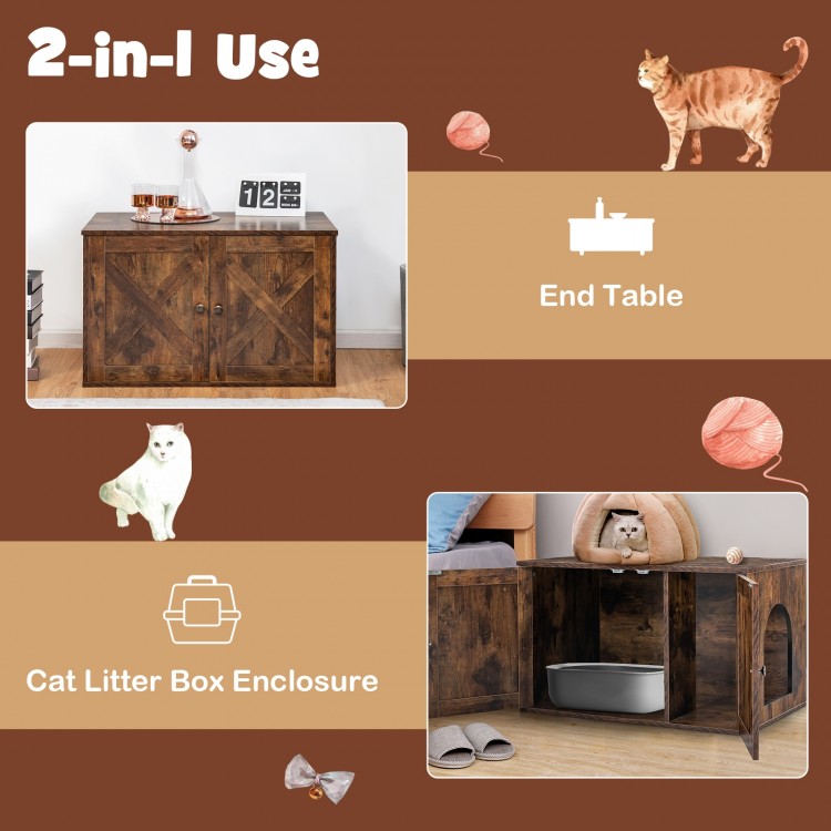 Wooden cat litter box enclosure with retro design, featuring a spacious top and side entry for convenient access.