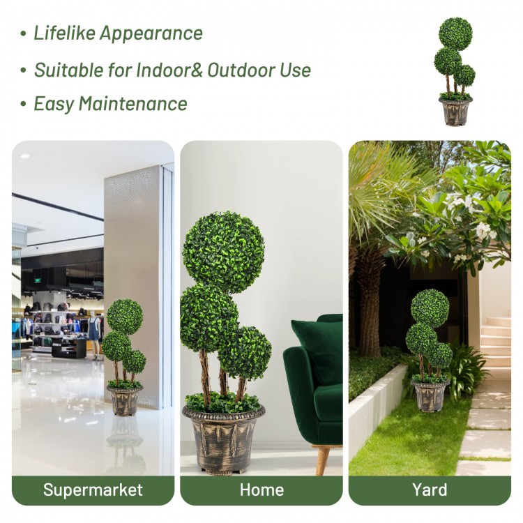 30-inch artificial topiary triple ball tree with UV protection, ideal for indoor and outdoor decoration in vibrant.