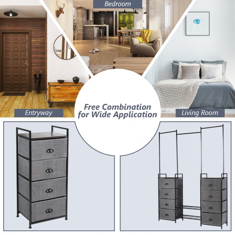 Portable multifunctional dresser with 8 fabric drawers and metal rack, ideal for bedroom or entryway storage solutions.