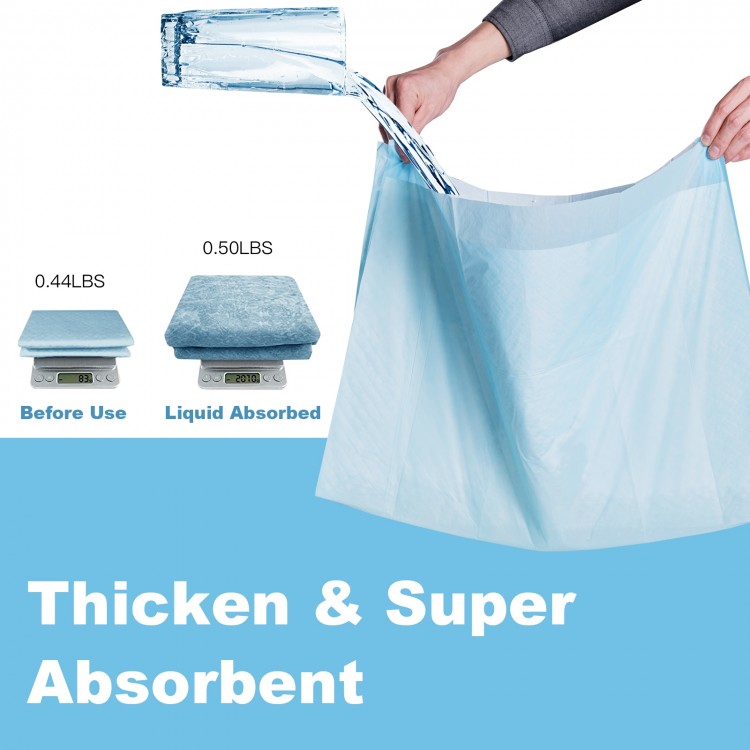 Thick, super absorbent 24x24 inch pet wee pads, ideal for protecting floors and training pets, shown absorbing liquid.