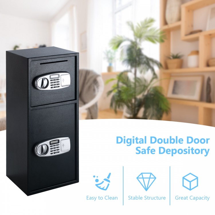 Digital double door safe box featuring a programmable electronic lock, solid steel construction, and easy-access.