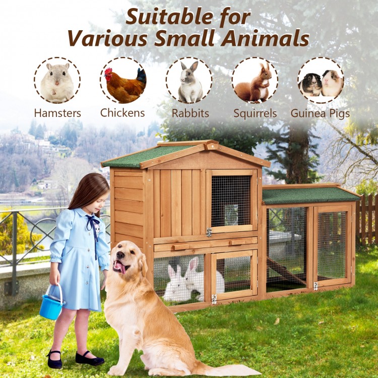 Spacious 58-inch weatherproof wooden rabbit hutch with upstairs design, suitable for rabbits and small animals in the.