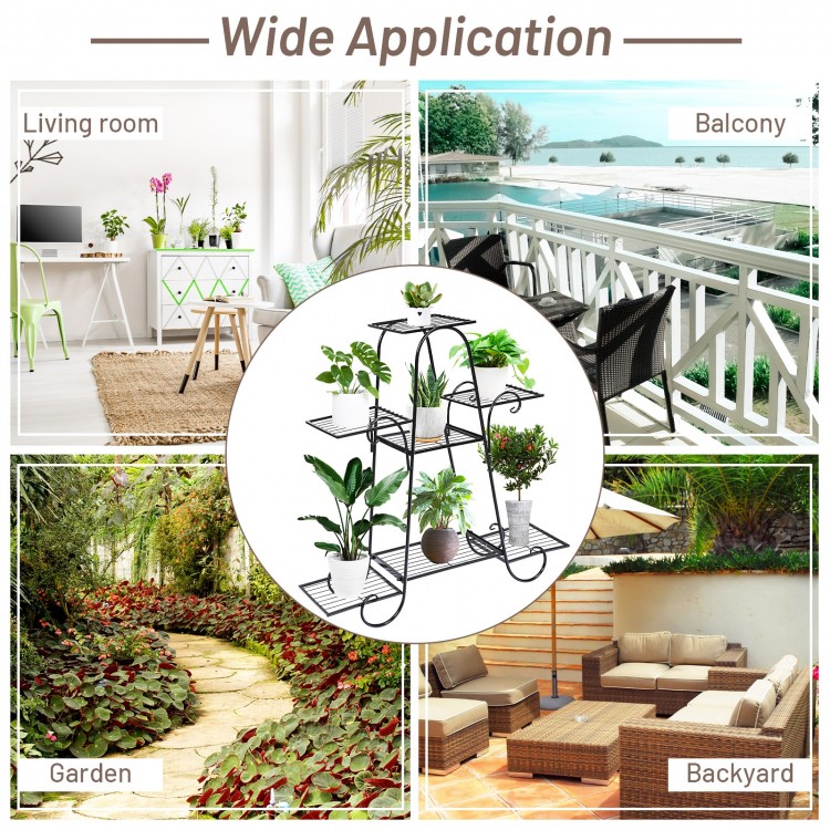 7-tier metal patio plant stand with a classic design, ideal for displaying plants in gardens, balconies, and living.