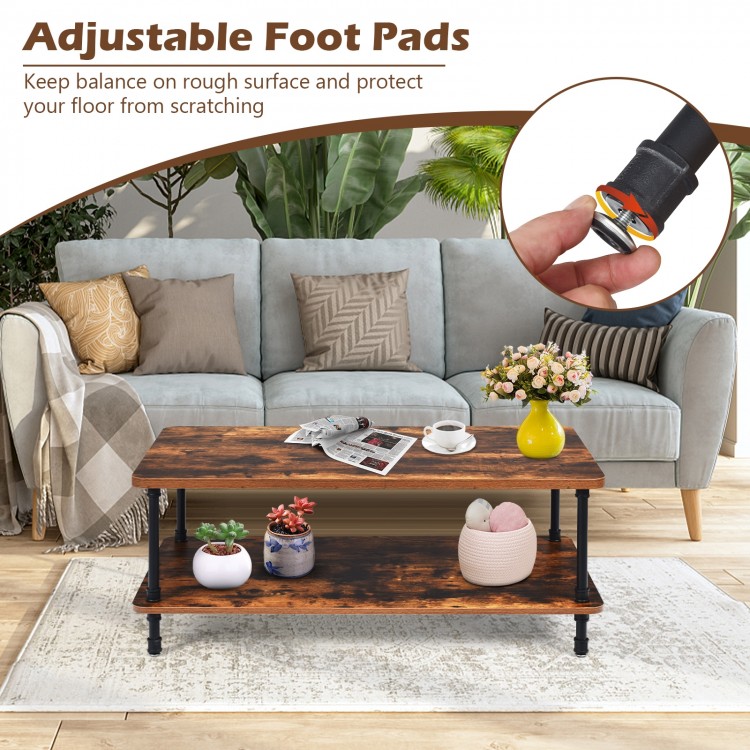 Close-up of the adjustable foot pads on the industrial vintage coffee table, designed to enhance stability and protect.