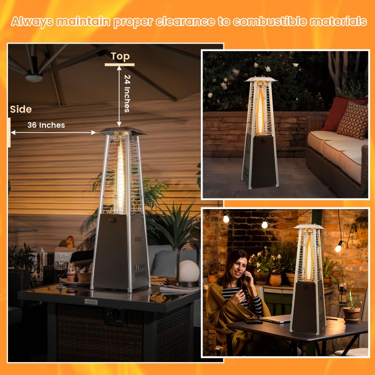 Portable steel tabletop patio heater with glass tube, 10000 BTU, compact design for outdoor use, 360° heating.