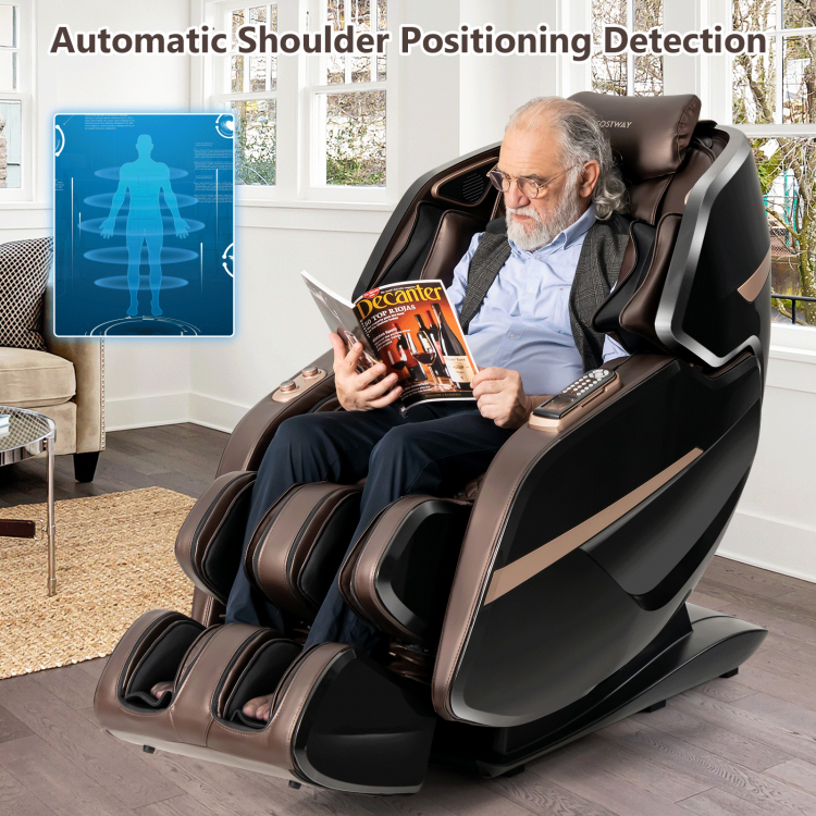 3D Double SL-Track Electric Full Body Zero Gravity Massage Chair with Heat Roller-BrownCostway Gallery View 1 of 10