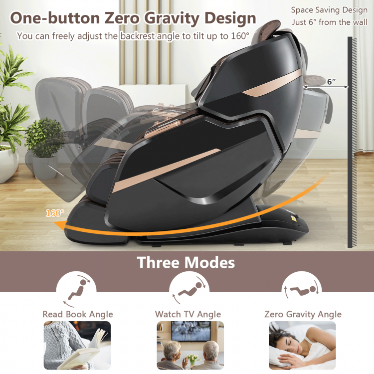 3D Double SL-Track Electric Full Body Zero Gravity Massage Chair with Heat Roller-BrownCostway Gallery View 5 of 10