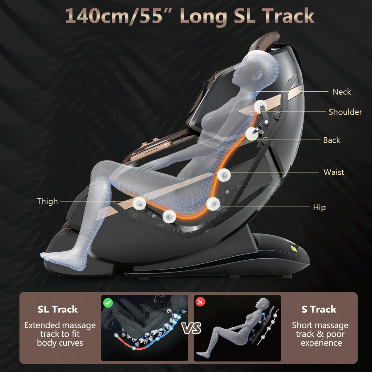 3D Double SL-Track Electric Full Body Zero Gravity Massage Chair with Heat Roller-BrownCostway Gallery View 8 of 10