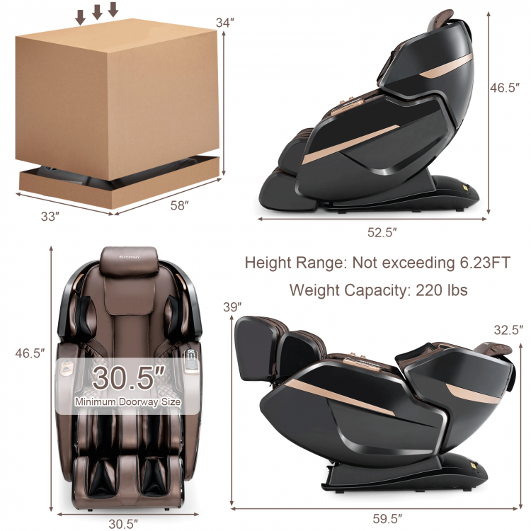 3D Double SL-Track Electric Full Body Zero Gravity Massage Chair with Heat Roller-BrownCostway Gallery View 4 of 10