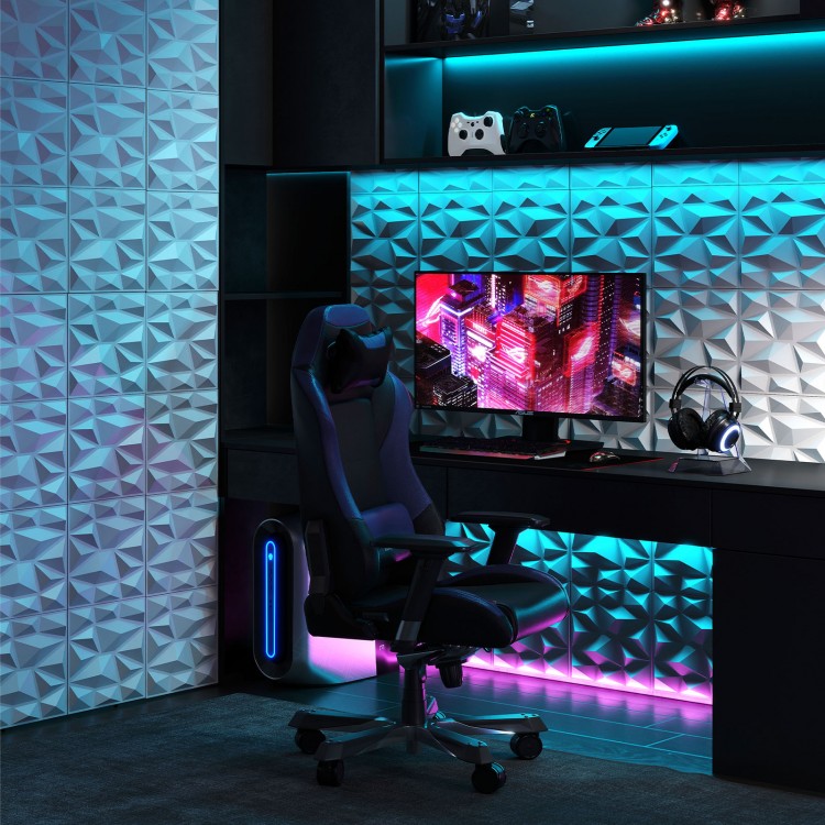 3D wall panels in white PVC with diamond accent, ideal for DIY decoration in living rooms, bedrooms, or offices.