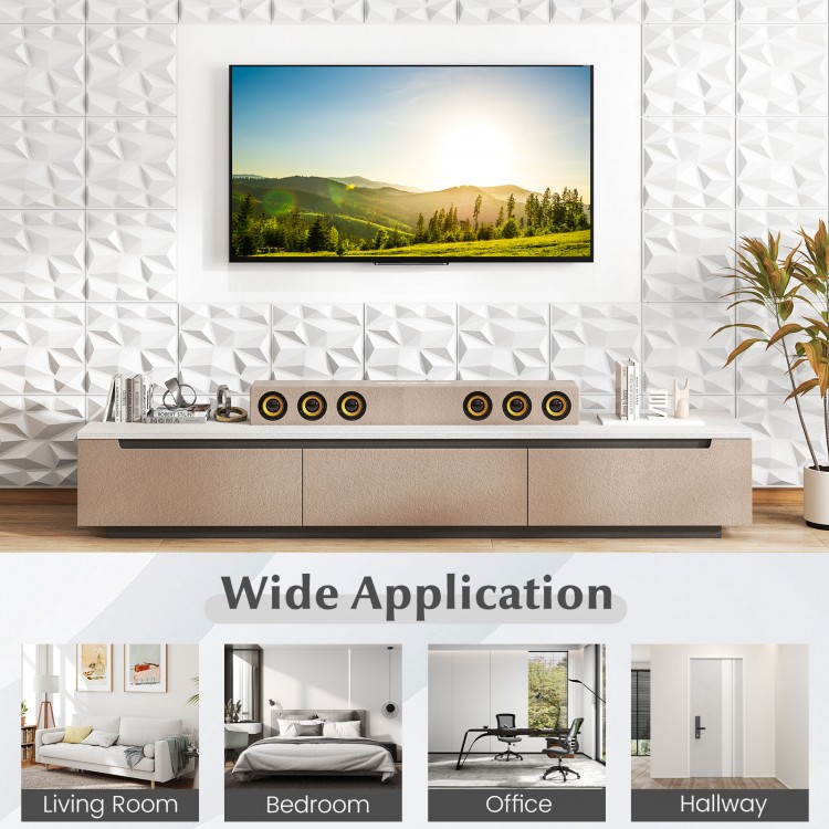3D wall panels in white PVC, 12" x 12", ideal for DIY interior decoration in living rooms, bedrooms, or offices.