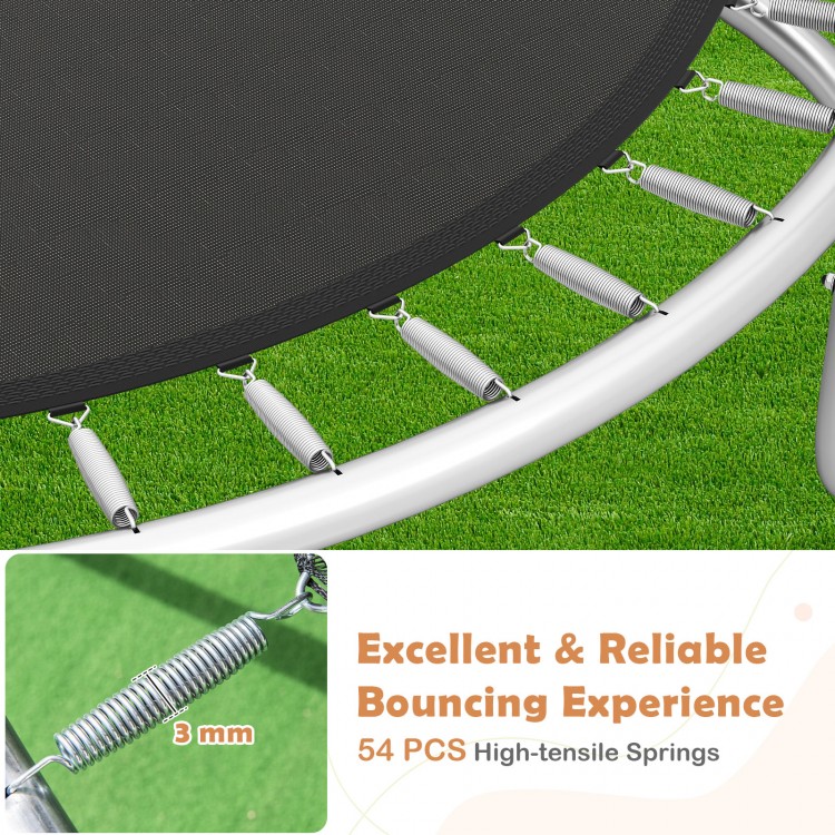 Close-up of 10FT outdoor trampoline's high-tensile springs, ensuring smooth bouncing and safety for recreational use.