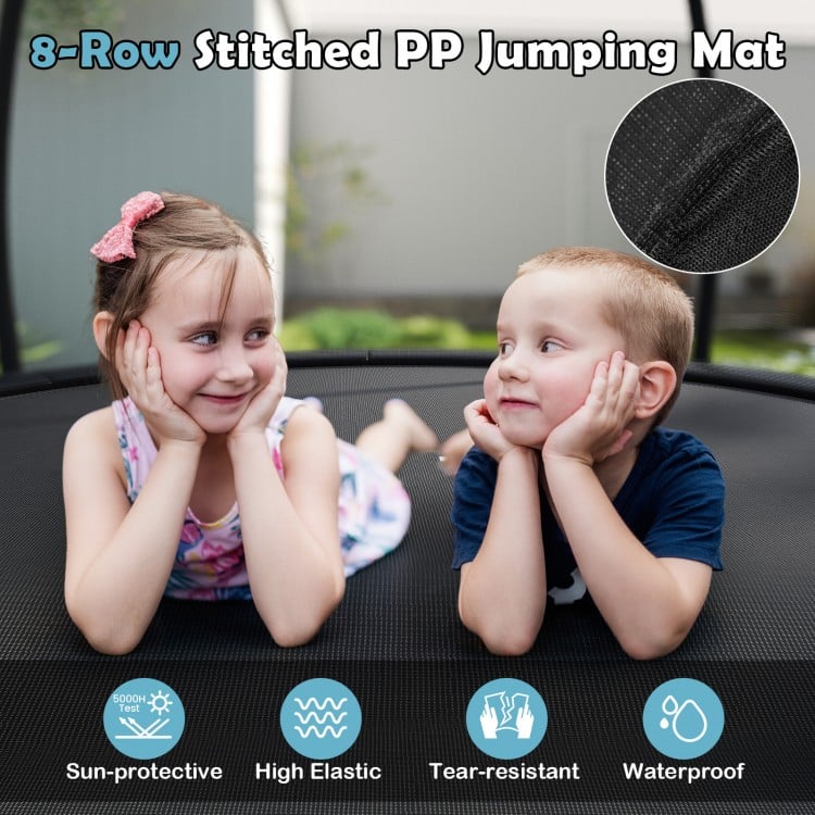 Close-up of the 10FT outdoor trampoline jumping mat, featuring 8-row stitched PP material for durability and safety.