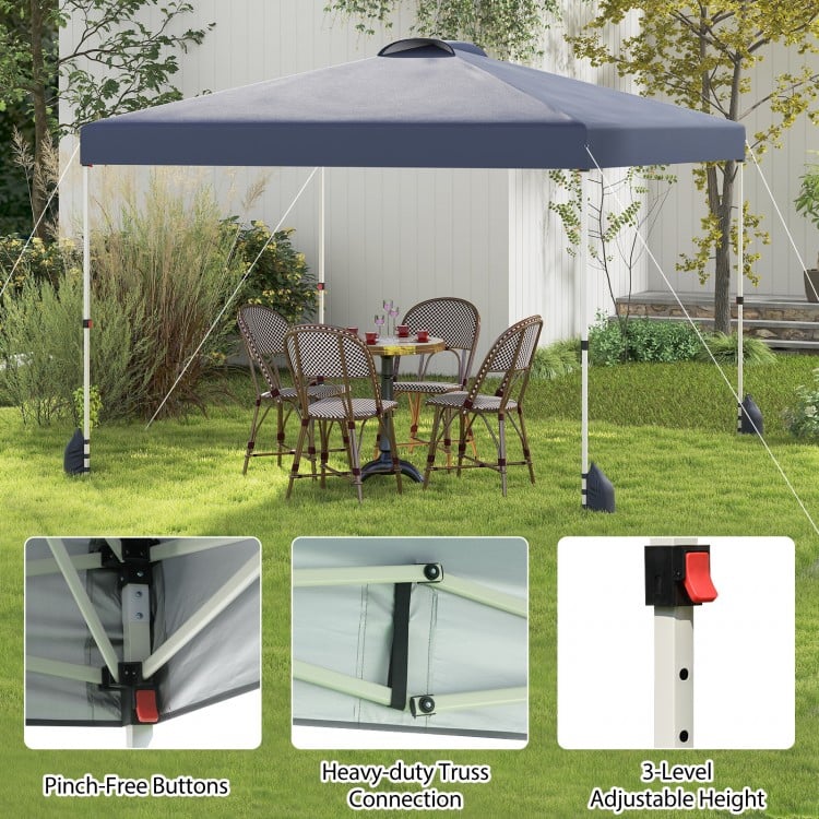 10x10 ft gray pop-up canopy tent with sidewall, featuring adjustable height and sturdy truss connections for outdoor.