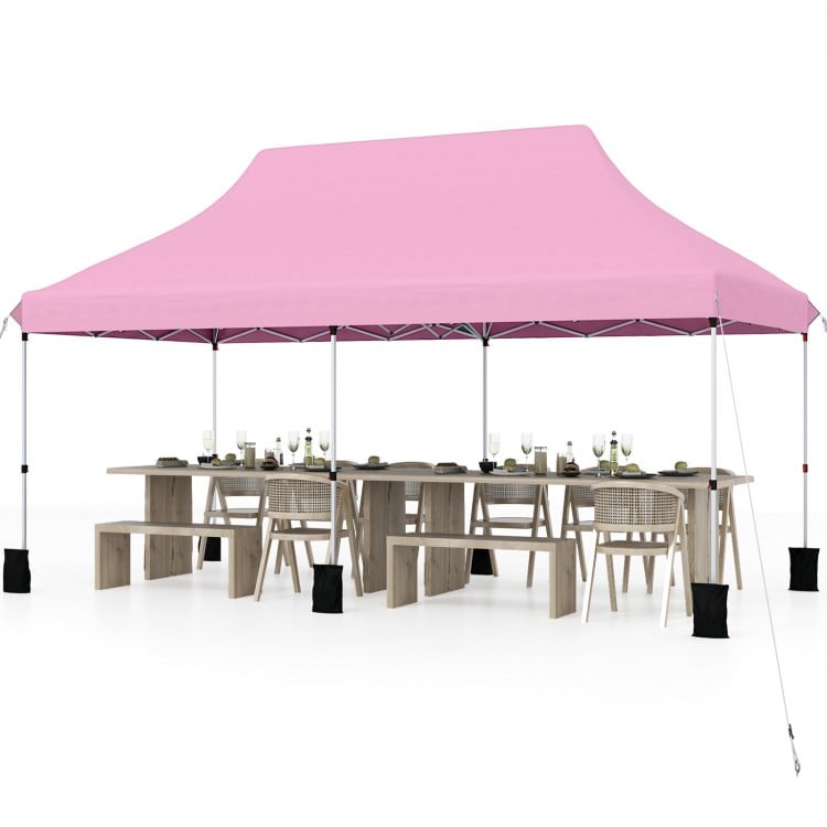 Large pink 10 x 20 ft pop-up canopy tent for 15-20 people, perfect for outdoor events and gatherings.